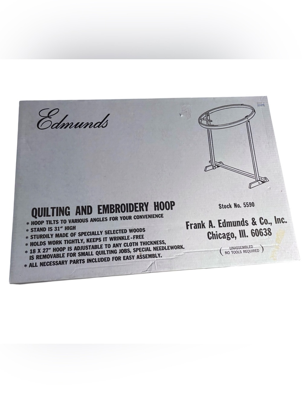 Vintage NEW 18x27" Hardwood Hoop Stand F.A.EDMUNDS Quilting and Embroidery Hoop